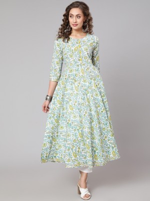 GLAM ROOTS Women Floral Print Anarkali Kurta(Green)