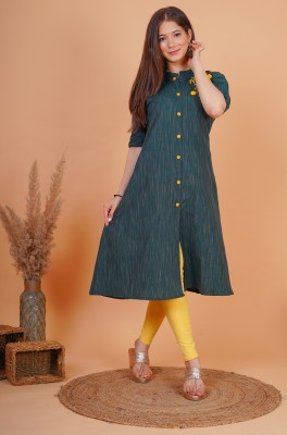 Dizon Women Embroidered A-line Kurta(Dark Green, Yellow, Red)