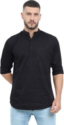 Miraan Men Solid Straight Kurta(Black)