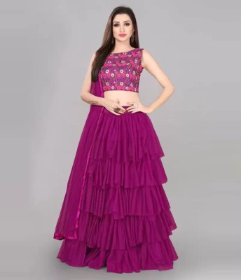 Vihat Fashion Self Design Semi Stitched Lehenga & Crop Top(Purple)