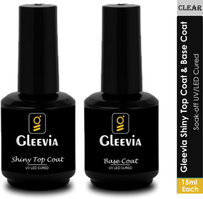 Gleevia Combo Pack of UV Top Coat Shiny & Base Coat 15ml/Each for Nail Art Transparent(Pack of 2)