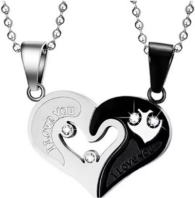 Navkar Crafts Locket Couple Black Silver Stainless Steel Locket Set