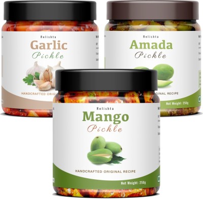 Relishta Mango, Garlic & Amada Pickle Aam Ka Achar Combo Premium Less Oil Homemade Mango Pickle(3 x 250 g)