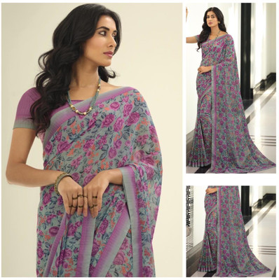 PHORIA STYLE Floral Print Bollywood Georgette, Chiffon Saree(Grey)