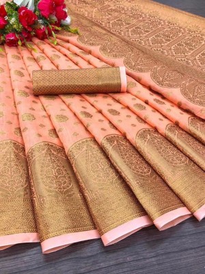 SGF11 Woven Kanjivaram Art Silk, Cotton Silk Saree(Orange)