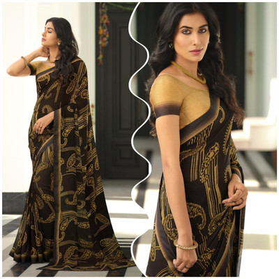 PHORIA STYLE Embroidered Daily Wear Georgette, Chiffon Saree(Brown)