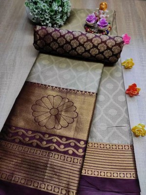 Juhi Collection Woven Banarasi Jacquard, Cotton Silk Saree(Cream)