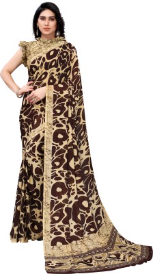 MUDRA FASHION Printed Bollywood Georgette Saree(Brown)