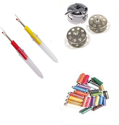 Crafts Haveli 3 Items Combo : 2 Seam Ripper, 20 Multi Thread Spool & 1 Case 2 Bobbin Sewing Kit