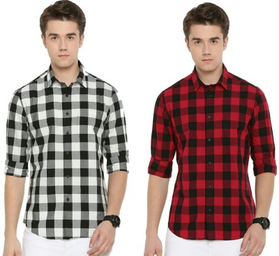 Trend Transfit Men Checkered Casual Red, White Shirt(Pack of 2)