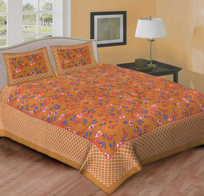 Sabhya Collection 144 TC Cotton Queen Jaipuri Prints Flat Bedsheet(Pack of 1, Multicolor22)