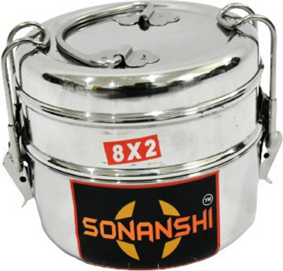 Sonanshi Stainless Steel Food Grade Clip Tiffin Lunch Box 2 Containers Lunch Box(500 ml)
