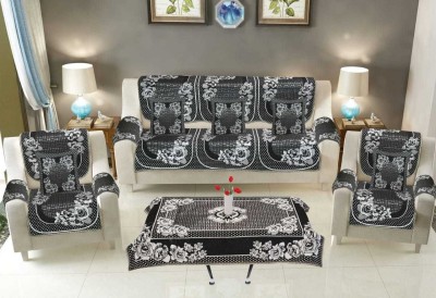 hargunz Cotton, Jacquard Floral Sofa Cover(Black Pack of 18)