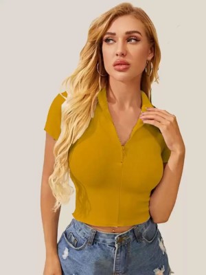 Trend For You Casual Solid Women Yellow Top