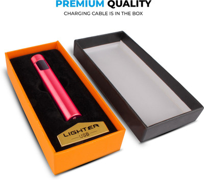 MOBIZAC USB Rechargeable Flameless Cigarette Lighter with On/Off Touch Sensor Plasma Lighter Non Gas Refillable Lighter Windproof Lighter Sleek Cigarette Lighter(Red)