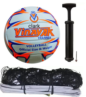 clark orange pu vinayak volleyball with DX6 net and pump Volleyball - Size: 4(Standard, Pack of 1)