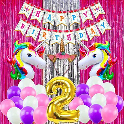 Shmaya Unicorn Theme Birthday Decorations Items Combo Set- 38Pcs(Set of 38)