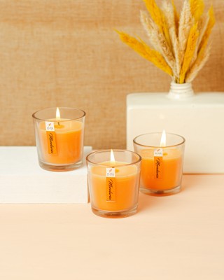 AuraDecor Highly Mandarin Fragrance Votive Glass Candle Set of 3 Candle(Orange, Pack of 3)