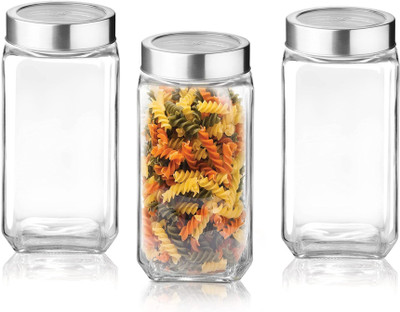 TINSUHG Glass Tea Coffee & Sugar Container  - 1000 ml(Pack of 3, Clear)