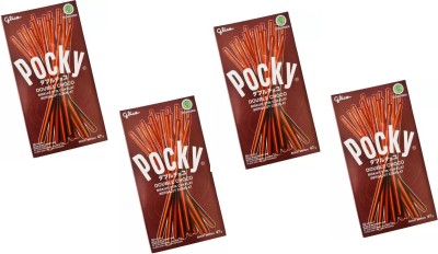 Pocky Double Choco Flavor Biscuit Sticks pack Of 4 | Imported Stick Biscuit Cream Cracker Biscuit(4 x 11.75 g)