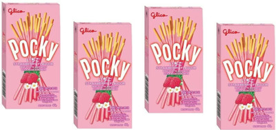 Pocky Strawberry Flavor Biscuit Sticks pack Of 4 | Imported Stick Biscuit Cream Cracker Biscuit(4 x 11.25 g)