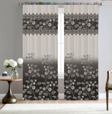 BEST FAB 274 cm (9 ft) Polyester Room Darkening Long Door Curtain (Pack Of 2)(Floral, Cream)