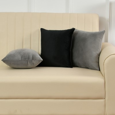 YELLOW WEAVES Velvet Cushions Cover(Pack of 3, 40 cm*40 cm, Black, Grey)