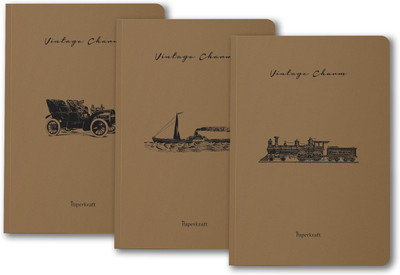 Paperkraft Vintage Series - Brown Kraft with Automative theme A5 Diary Unruled 176 Pages(Brown, Pack of 3)