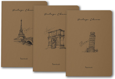 Paperkraft Vintage Series - Brown Kraft with City theme A5 Diary Unruled 176 Pages(Brown, Pack of 3)
