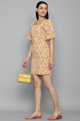 Allen Solly Women A-line Yellow Knee Length Dress