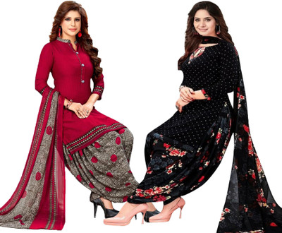 PINK WISH Crepe Floral Print Salwar Suit Material