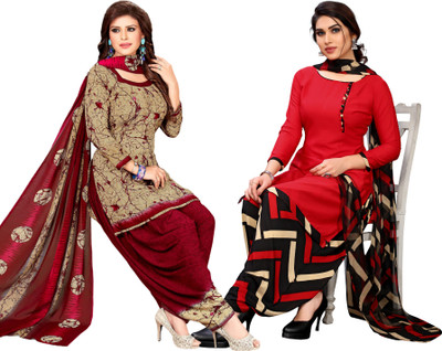 PINK WISH Crepe Printed Salwar Suit Material