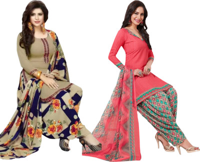 PINK WISH Crepe Floral Print Salwar Suit Material