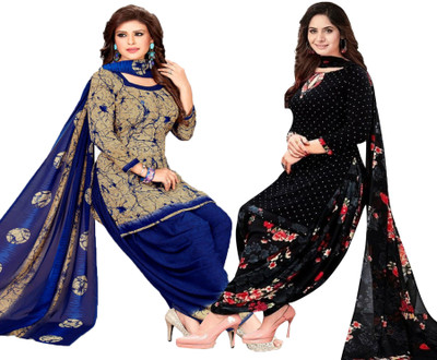 PINK WISH Crepe Floral Print Salwar Suit Material