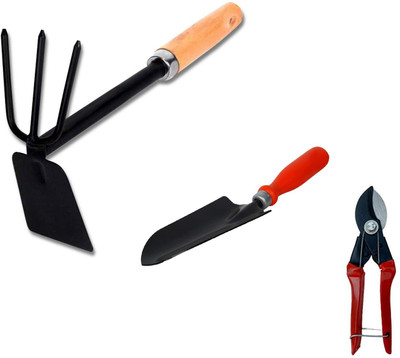 GREEN TOUCH Best Garden tools combo,gardening hoe with tree prong,trowel and flower cutter Garden Tool Kit(3 Tools)