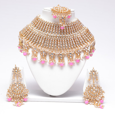 Swarajshop Alloy Gold-plated Pink, White, Gold Jewellery Set(Pack of 1)