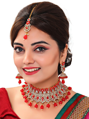VATSALYA creation Alloy Gold-plated Red Jewellery Set(Pack of 1)