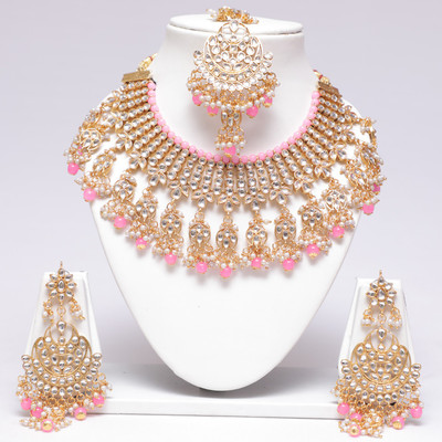 Swarajshop Alloy Gold-plated Pink, Gold, White Jewellery Set(Pack of 1)