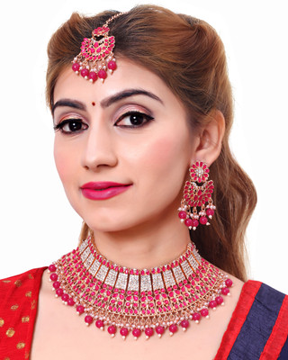 VATSALYA creation Alloy Gold-plated Ruby Red Jewellery Set(Pack of 1)