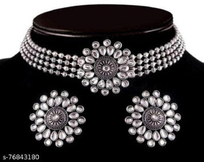 MONKDECOR Alloy Silver Silver, White Jewellery Set(Pack of 1)