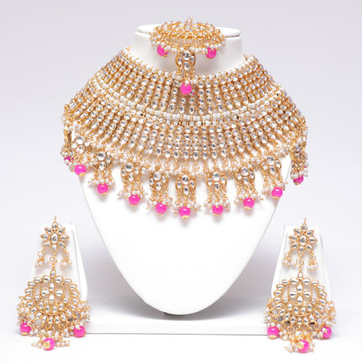 Swarajshop Alloy Gold-plated Pink, White, Gold Jewellery Set(Pack of 1)