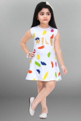 CUTE XII FASHION Girls Midi/Knee Length Casual Dress(Multicolor, Sleeveless)