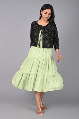 Sheffali Creation Women Solid Flared Kurta(Light Green)