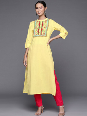 Varanga Women Printed Straight Kurta(Yellow)