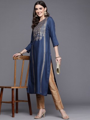 Varanga Women Printed Straight Kurta(Dark Blue)