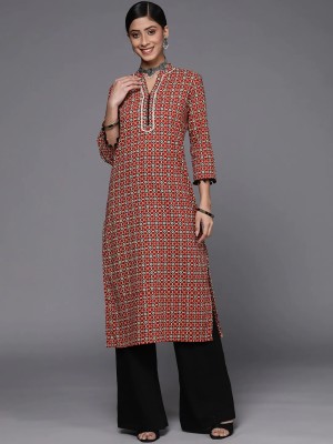 Varanga Women Printed Straight Kurta(Maroon)