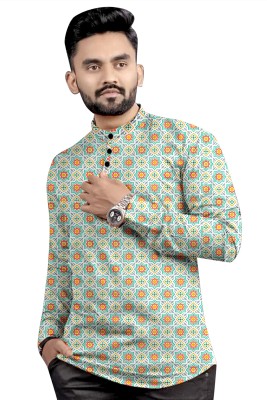 NEW FAB Men Printed Straight Kurta(Green, Grey)