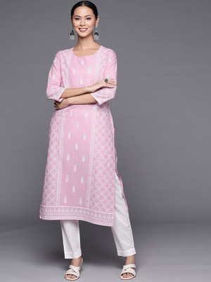 Varanga Women Printed Straight Kurta(Pink)