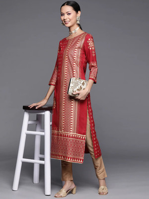 Varanga Women Printed Straight Kurta(Maroon)