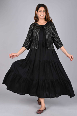 Sheffali Creation Women Solid Flared Kurta(Black)